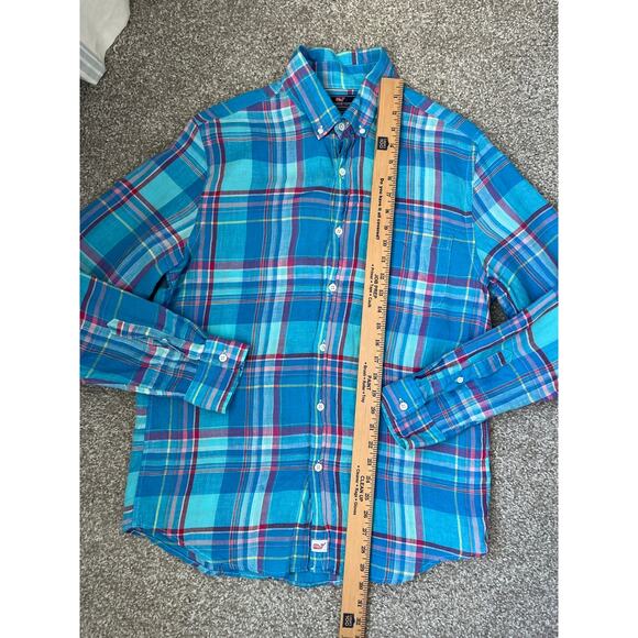 Vineyard Vines Bowline Plaid Slim Murray Shirt Linen Blue Mens Size Medium - Picture 10 of 11